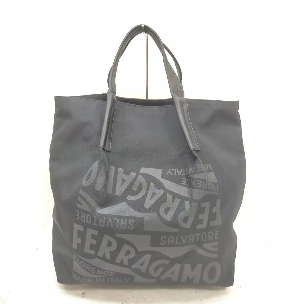 $1295 Authentic SALVATORE FERRAGAMO Made in ITALY Unisex Black Nylon Tote Bag